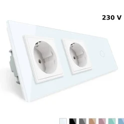 2 gniazda 230V 16A z włącznikiem dotykowym pojedynczym i panelem szklanym w kolorze białym (VL-C701GG-61) LIVOLO