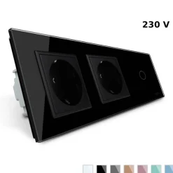 2 gniazda 230V 16A z włącznikiem dotykowym pojedynczym i panelem szklanym w kolorze czarnym (VL-C701GG-62) LIVOLO