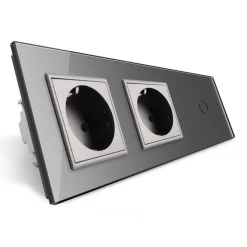 2 gniazda 230V 16A z włącznikiem dotykowym pojedynczym i panelem szklanym w kolorze srebrnym (VL-C701GG-64) LIVOLO