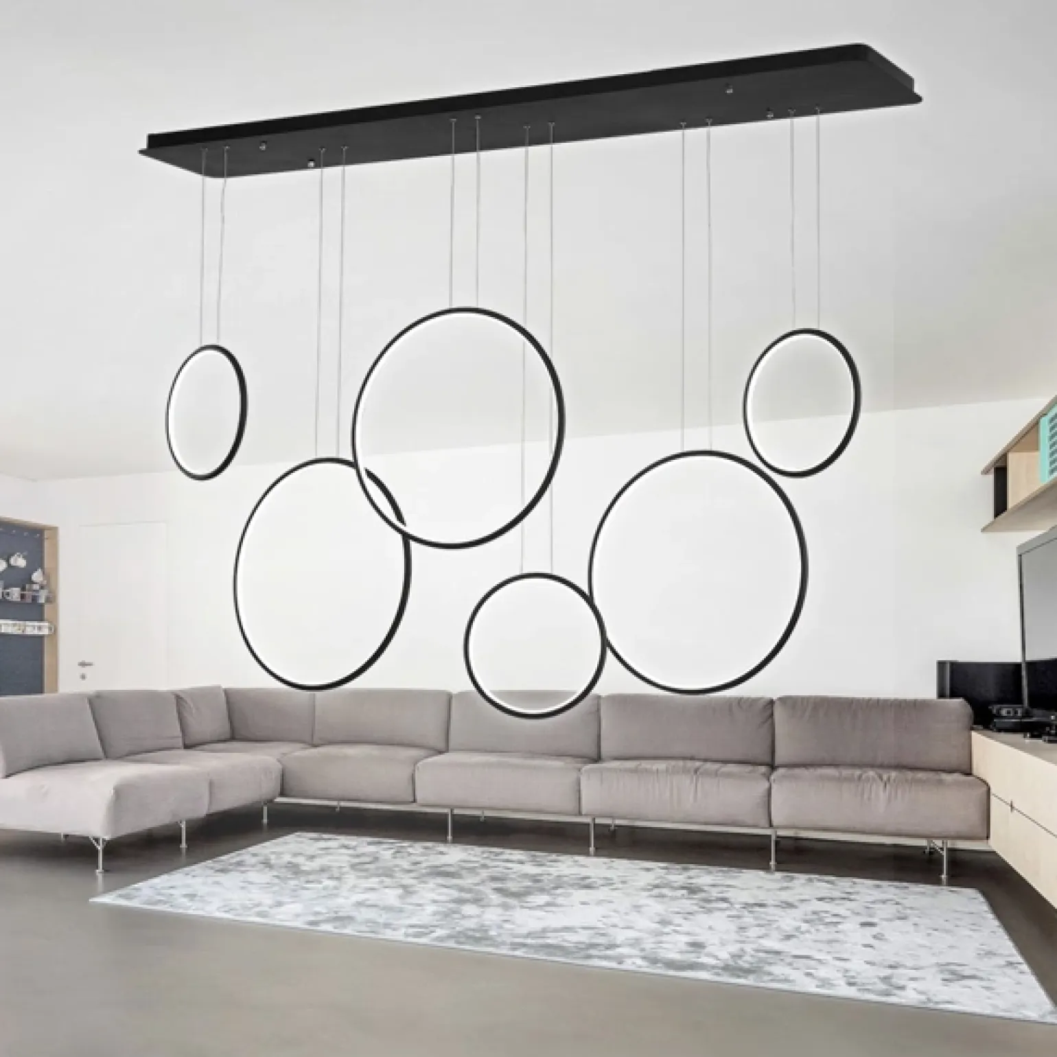 Altavola Design: Lampa wisząca Ledowe Okręgi no. 8 czarna 180 cm in 3k (LA076/P_180_in_3k_black) - ALTAVOLA DESIGN