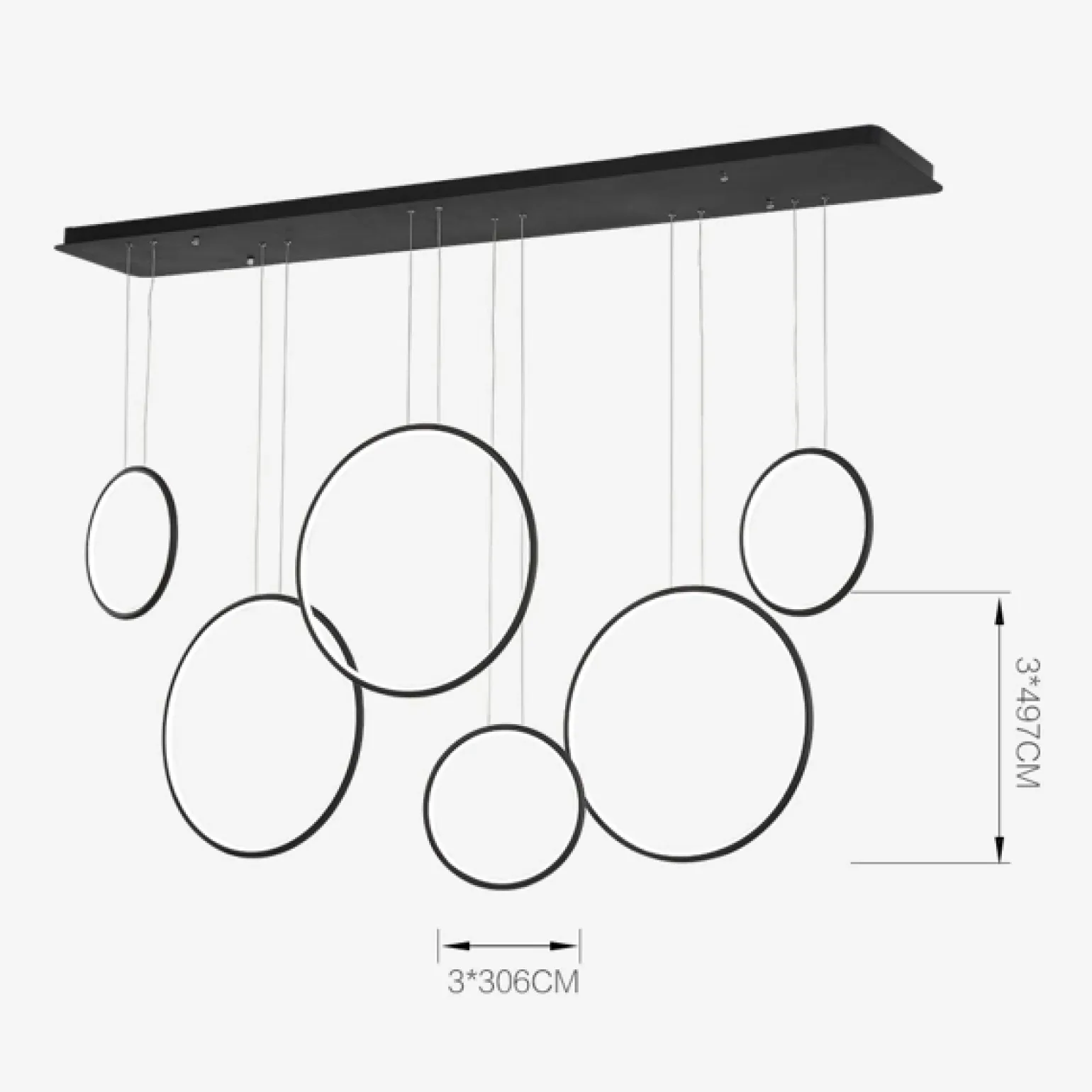 Altavola Design: Lampa wisząca Ledowe Okręgi no. 8 czarna 180 cm in 3k (LA076/P_180_in_3k_black) - ALTAVOLA DESIGN
