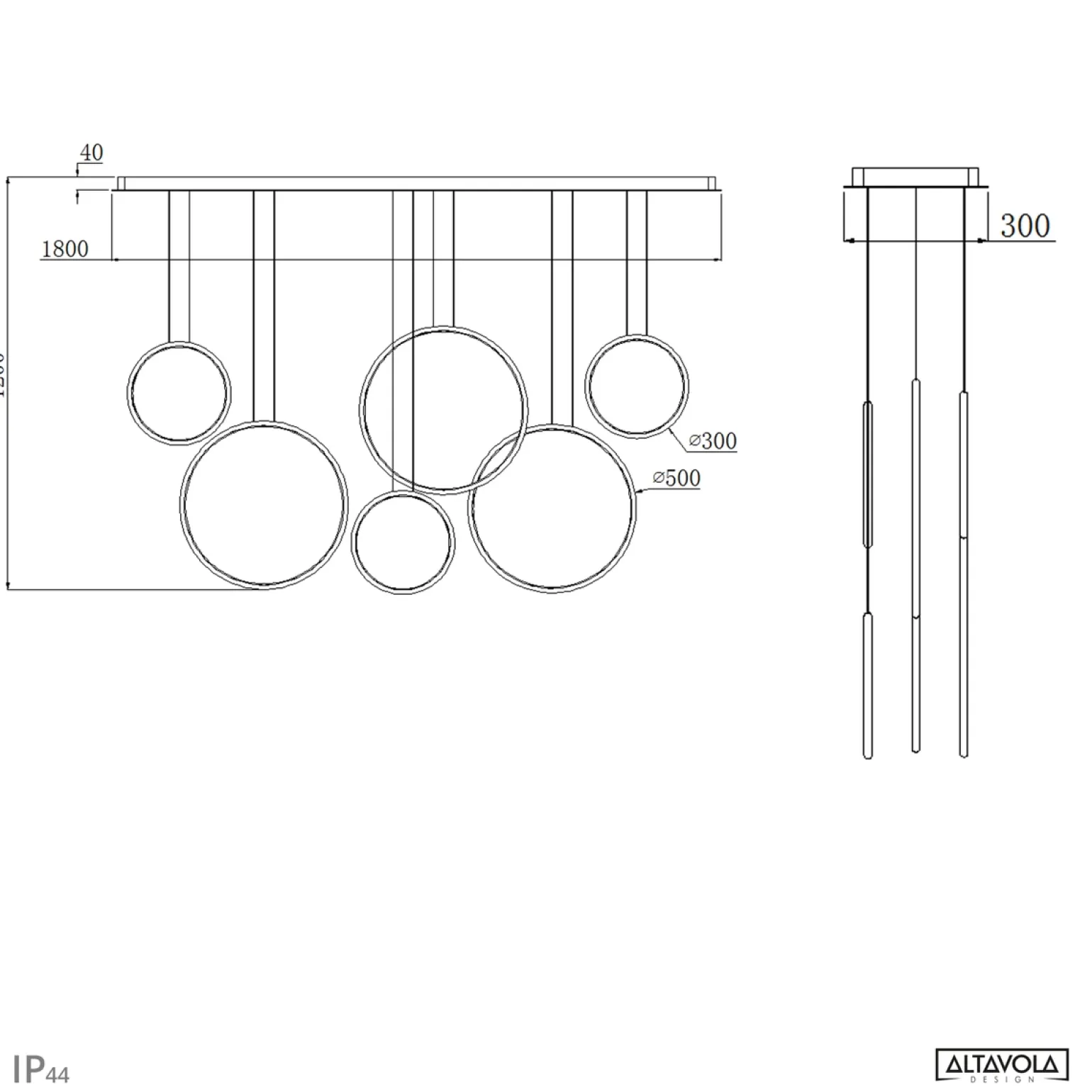Altavola Design: Lampa wisząca Ledowe Okręgi no. 8 czarna 180 cm in 3k (LA076/P_180_in_3k_black) - ALTAVOLA DESIGN