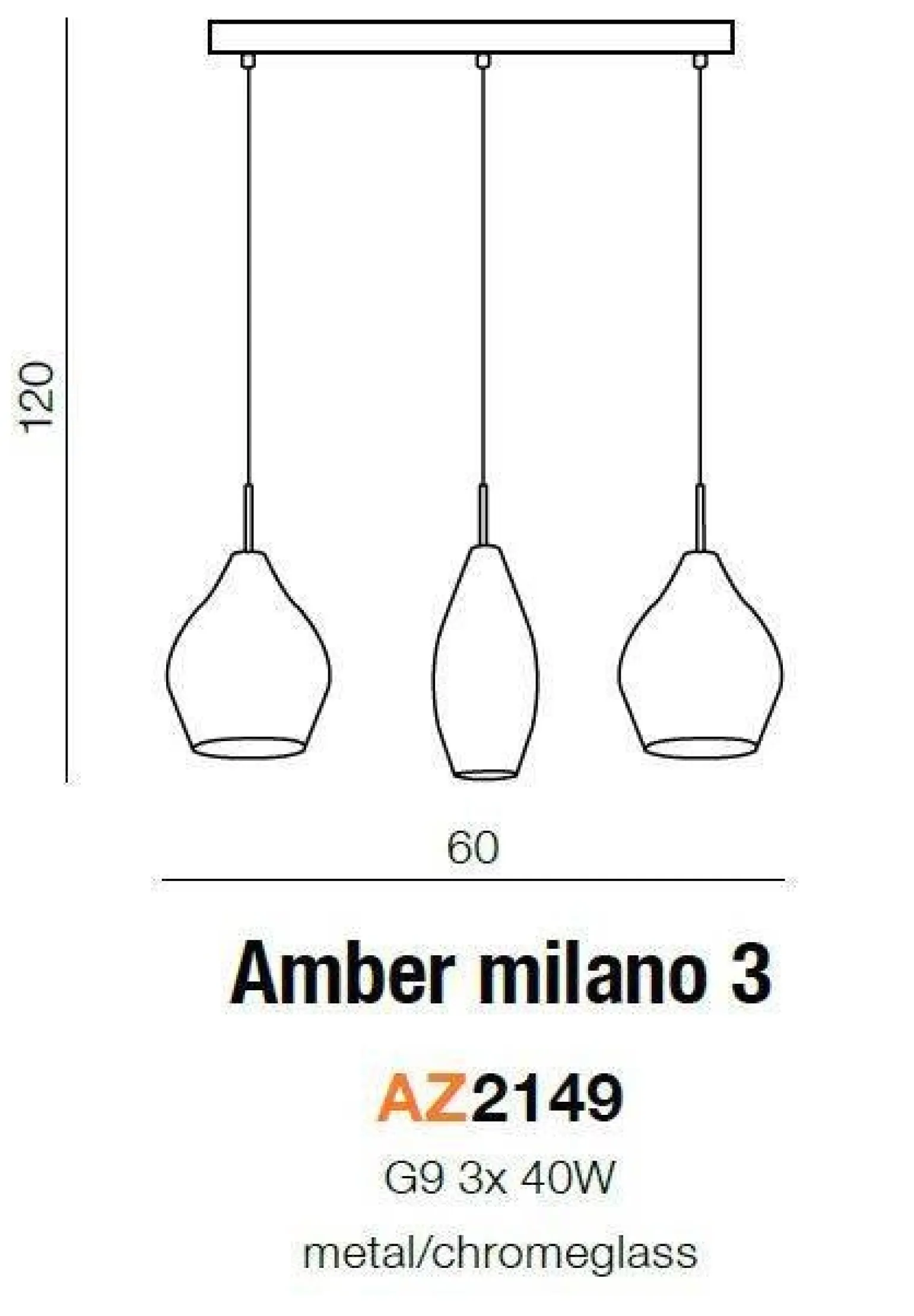 Amber milano 3 (chrome) (AZ2149) Azzardo - żyrandol