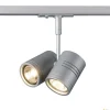 BIMA 2, spot do szyny wysokonapięciowej 1-fazowej, dwupunktowy, QPAR51, kolor srebrnoszary, maks. 50W, z adapterem 1-fazowym (143432) - SLV