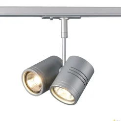 BIMA 2, spot do szyny wysokonapięciowej 1-fazowej, dwupunktowy, QPAR51, kolor srebrnoszary, maks. 50W, z adapterem 1-fazowym (143432) - SLV
