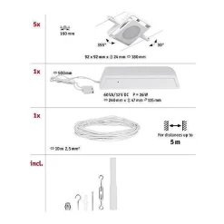 Corduo System linkowy zest MacLED 5x4,5W Biały-mat/Chrom 12V DC 60VA twszt 3000K (PL94422) - Paulmann