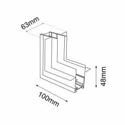 Łącznik L podtynkowy ściana - sufit szynoprzewodu magnetycznego Komatsu 48V - Czarny (6513) - Shilo