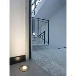 DASAR® 920, niskonapięciowa zewnętrzna oprawa gruntowa LED, 3000 K, IP67, okrągła, osłona ze stali szlachetnej szczotkowanej, 12-25 V, 6,5 W (233500) - SLV