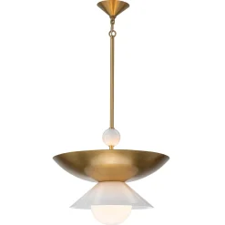 Duża lampa wisząca Saucer - 4 źródła światła - Postarzany mosiądz (QN-SAUCER-4P-L-AB-OPAL) - Quintiesse