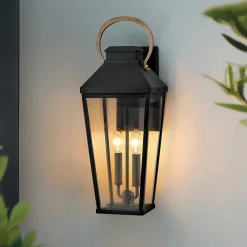 Duża latarnia naścienna Dawson - 2 źródła światła - Czarny, patynowany (HK-DAWSON-L) - Elstead Lighting