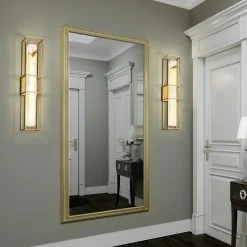 Duży kinkiet do przedpokoju Blakley z alabastrowym kloszem Szczotkowane złoto (QN-BLAKLEY-L-BG) - Quintiesse