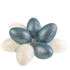 DUZE PLASTIKOWE JAJKA WIELKANOCNE LED Z BROKATEM BIAŁO-SZARE (EKD3938) - Eko-Light