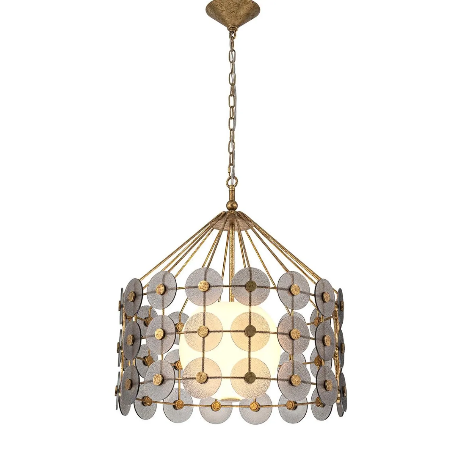 Efektowna lampa wisząca Meridian - 3 źródła światła - Przecierane złoto (QN-MERIDIAN-3P-DG) - Quintiesse