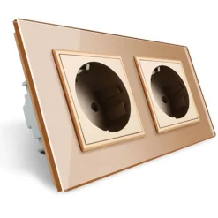 Gniazdo podwójne elektryczne 16A ze złotym panelem szklanym (VL-W02G-63) LIVOLO