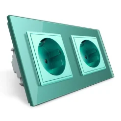 Gniazdo podwójne elektryczne 16A z zielonym panelem szklanym (VL-W02G-68) LIVOLO