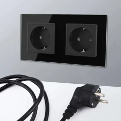 Gniazdo podwójne elektryczne 16A z czarnym panelem szklanym (VL-W02G-62) LIVOLO