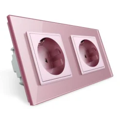 Gniazdo podwójne elektryczne 16A z różowym panelem szklanym (VL-W02G-67) LIVOLO