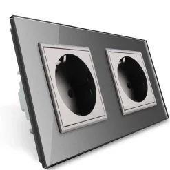 Gniazdo podwójne elektryczne 16A z srebrnym panelem szklanym (VL-W02G-64) LIVOLO