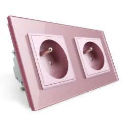 Gniazdo podwójne z bolcem 2 x 230V 16A z różowym panelem szklanym (VL-W02FR-67) LIVOLO