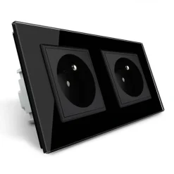 Gniazdo podwójne z bolcem 2 x 230V 16A z czarnym panelem szklanym (VL-W02FR-62) LIVOLO