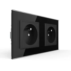 Gniazdo podwójne z bolcem 2 x 230V 16A z czarnym panelem szklanym (VL-W02FR-62) LIVOLO