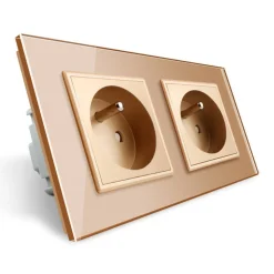 Gniazdo podwójne z bolcem 2 x 230V 16A ze złotym panelem szklanym (VL-W02FR-63) LIVOLO