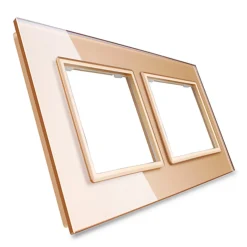 Gniazdo podwójne z bolcem 2 x 230V 16A ze złotym panelem szklanym (VL-W02FR-63) LIVOLO