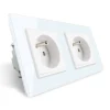 Gniazdo podwójne z bolcem 2 x 230V 16A z białym panelem szklanym (VL-W02FR-61) LIVOLO