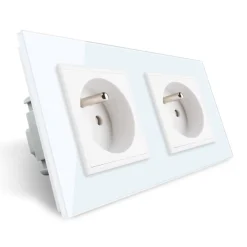 Gniazdo podwójne z bolcem 2 x 230V 16A z białym panelem szklanym (VL-W02FR-61) LIVOLO