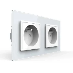 Gniazdo podwójne z bolcem 2 x 230V 16A z białym panelem szklanym (VL-W02FR-61) LIVOLO