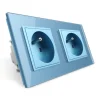 Gniazdo podwójne z bolcem 2 x 230V 16A z niebieskim panelem szklanym (VL-W02FR-69) LIVOLO