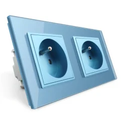 Gniazdo podwójne z bolcem 2 x 230V 16A z niebieskim panelem szklanym (VL-W02FR-69) LIVOLO