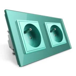 Gniazdo podwójne z bolcem 2 x 230V 16A z zielonym panelem szklanym (VL-W02FR-68) LIVOLO