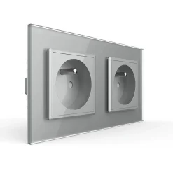 Gniazdo podwójne z bolcem 2 x 230V 16A ze srebrnym panelem szklanym (VL-W02FR-64) LIVOLO