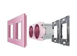 Gniazdo podwójne z bolcem 2 x 230V 16A ze srebrnym panelem szklanym (VL-W02FR-64) LIVOLO