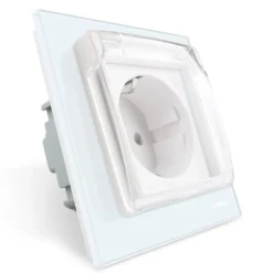 Gniazdo 230V 16A z białym panelem szklanym i nakładką bryzgoszczelną (VL-W01EUNW-61) LIVOLO