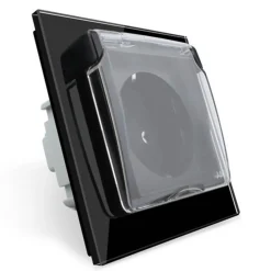 Gniazdo 230V 16A z czarnym panelem szklanym i nakładką bryzgoszczelną (VL-W01EUNW-62) LIVOLO