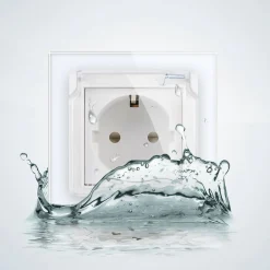 Gniazdo 230V 16A z czarnym panelem szklanym i nakładką bryzgoszczelną (VL-W01EUNW-62) LIVOLO