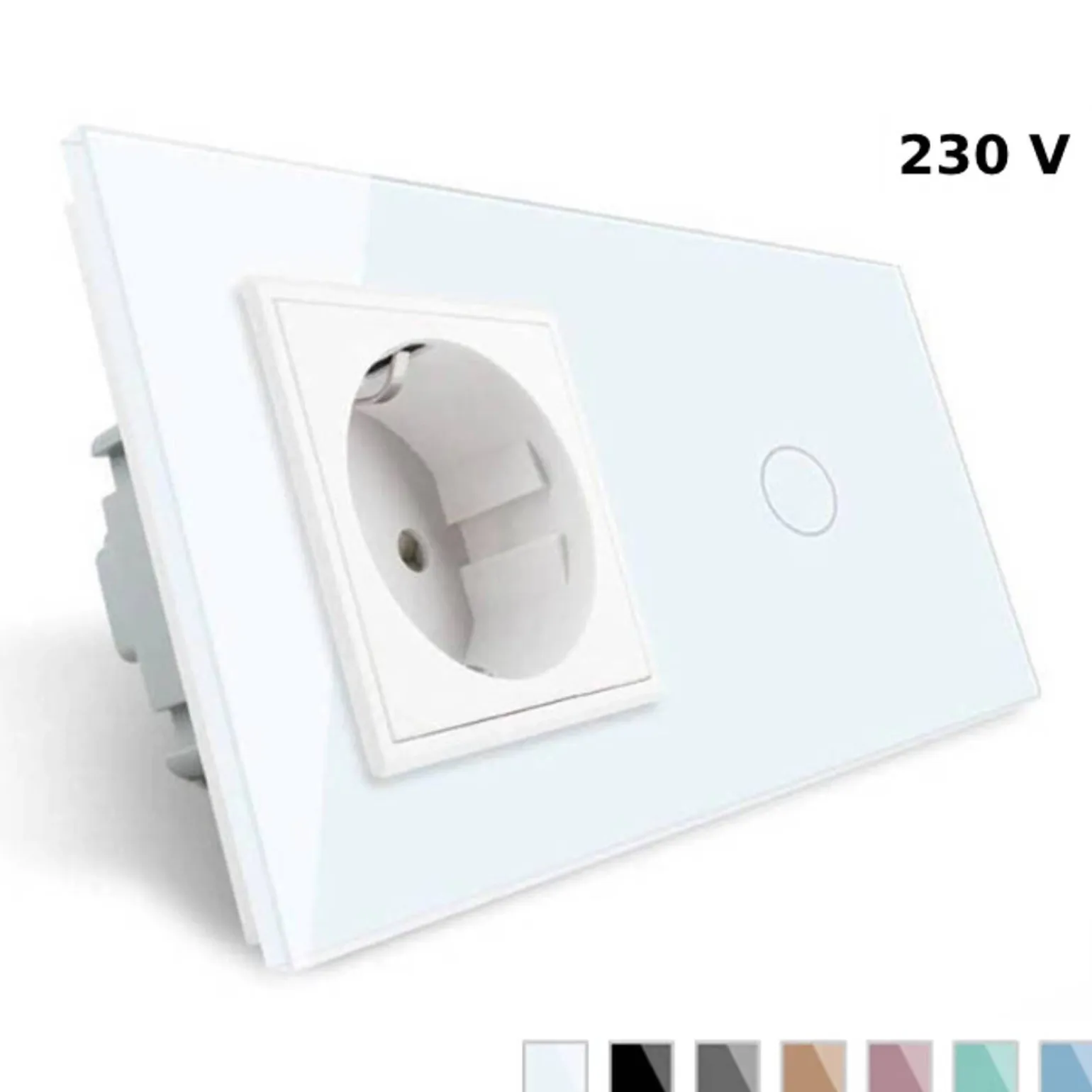Gniazdo 230V 16A z włącznikiem dotykowym pojedynczym z ramką szklaną Białą (VL-C701EU-61) LIVOLO