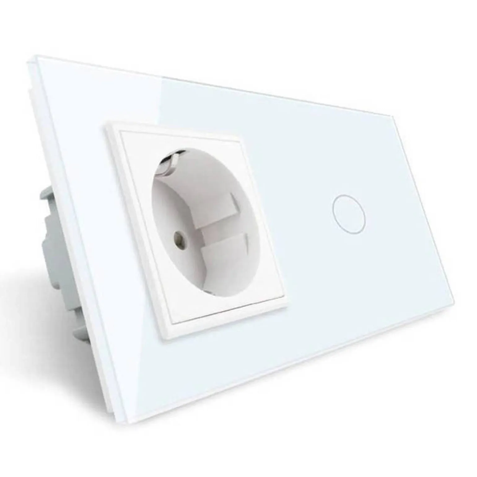 Gniazdo 230V 16A z włącznikiem dotykowym pojedynczym z ramką szklaną Białą (VL-C701EU-61) LIVOLO
