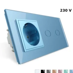 Gniazdo 230V 16A z włącznikiem dotykowym podwójnym z ramką szklaną Niebieską (VL-C702EU-69) LIVOLO
