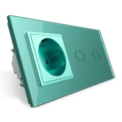 Gniazdo 230V 16A z włącznikiem dotykowym podwójnym z ramką szklaną Zieloną (VL-C702EU-68) LIVOLO