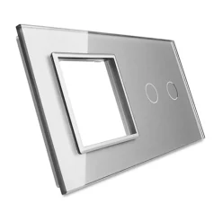 Gniazdo 230V 16A z włącznikiem dotykowym podwójnym z ramką szklaną Srebrną (VL-C702EU-64) LIVOLO