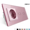 Gniazdo 230V 16A z włącznikiem dotykowym podwójnym z ramką szklaną Różową (VL-C702EU-67) LIVOLO