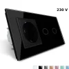 Gniazdo 230V 16A z włącznikiem dotykowym podwójnym z ramką szklaną Czarną (VL-C702EU-62) LIVOLO