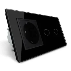 Gniazdo 230V 16A z włącznikiem dotykowym podwójnym z ramką szklaną Czarną (VL-C702EU-62) LIVOLO