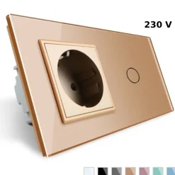 Gniazdo 230V 16A z włącznikiem dotykowym pojedynczym z ramką szklaną złotą (VL-C701EU-63) LIVOLO