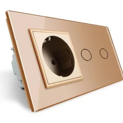 Gniazdo 230V 16A z włącznikiem dotykowym podwójnym z ramką szklaną Złotą (VL-C702EU-63) LIVOLO