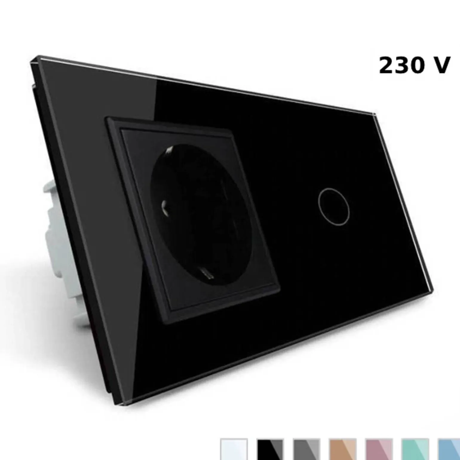 Gniazdo 230V 16A z włącznikiem dotykowym pojedynczym z ramką szklaną czarną (VL-C701EU-62) LIVOLO