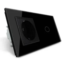 Gniazdo 230V 16A z włącznikiem dotykowym pojedynczym z ramką szklaną czarną (VL-C701EU-62) LIVOLO